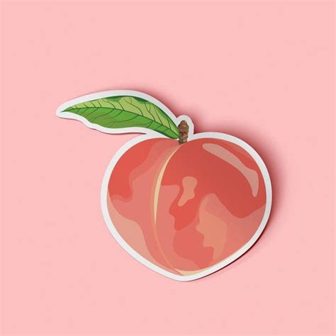 An Apple Sticker With A Green Leaf On Its Tip Against A Pink Background