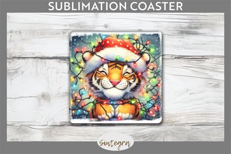 Christmas Tiger V Entangled In Lights Square Coaster Sublim