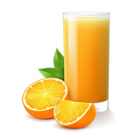 Vaso De Jugo De Naranja Fresco C Tricos Jugosos Con Hojas Aisladas