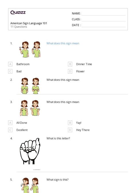 50 American Sign Language Worksheets On Quizizz Free Printable