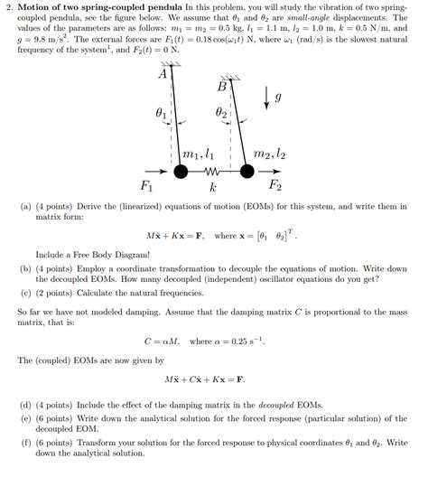 Solved Motion Of Two Spring Coupled Pendula In This Chegg