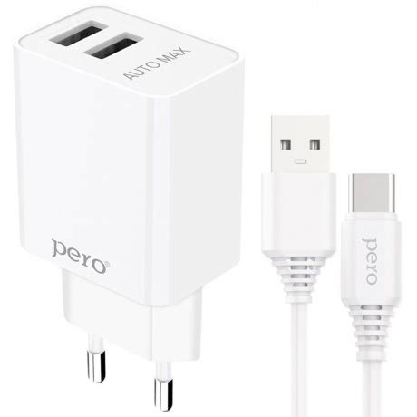 Сетевое зарядное устройство PERO TC02 2USB 2.1A c кабелем Type-C в ...