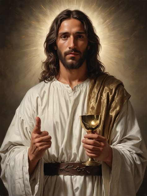 Realistic Portrait Of Jesus Holding Chalice And Eucharist MUSE AI