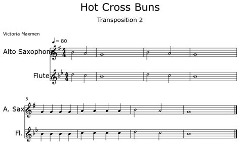 Hot Cross Buns Sheet Music For Alto Saxophone Flute