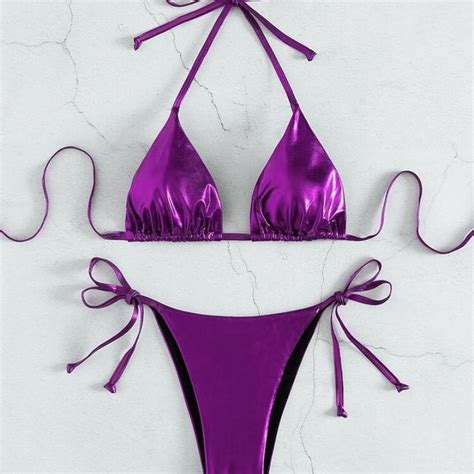 Shein Purple Metallic Bikini New Without Tags Depop