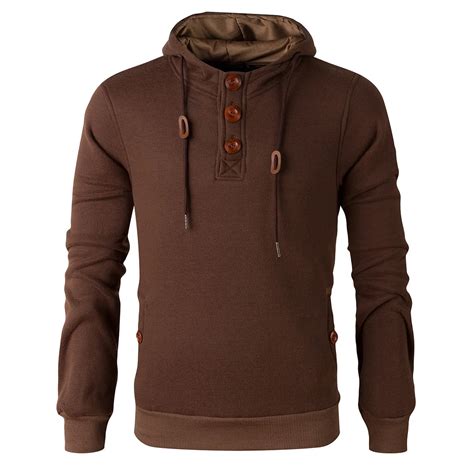 Brand 2018 Hoodie Wooden Buttons Solid Color Fleece Hoodies Men Fashion Tracksuit Male