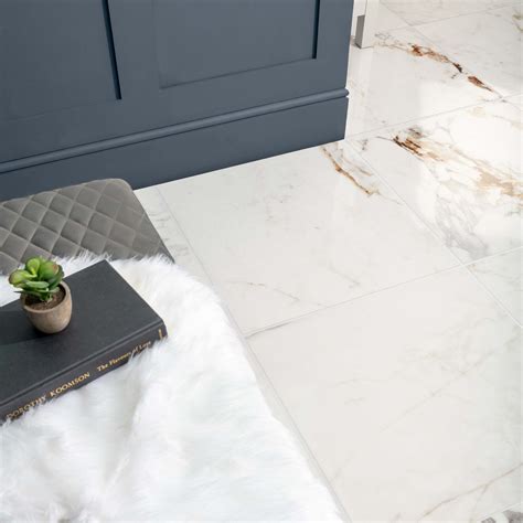 Barnaby White Marble Effect Gloss Rectified Floor Tile Tile Mountain