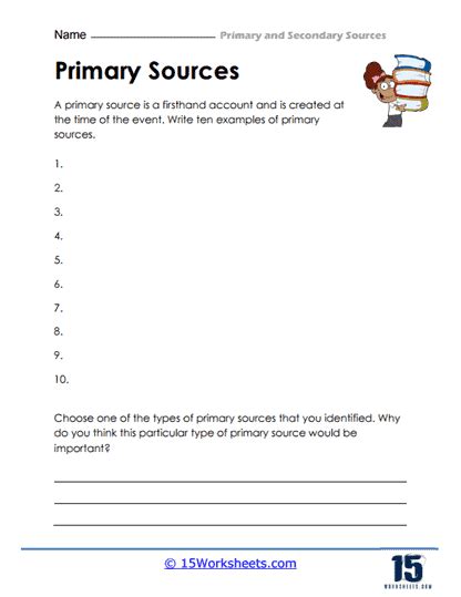 Primary And Secondary Sources Worksheets Worksheets