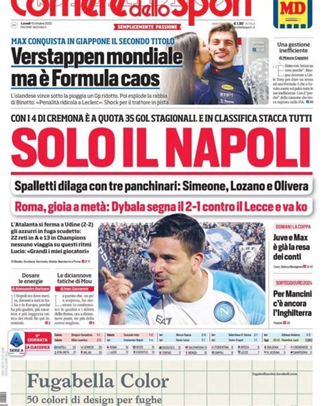 10 ottobre 2022 le prime pagine dei giornali sportivi Il 10 è Pioli