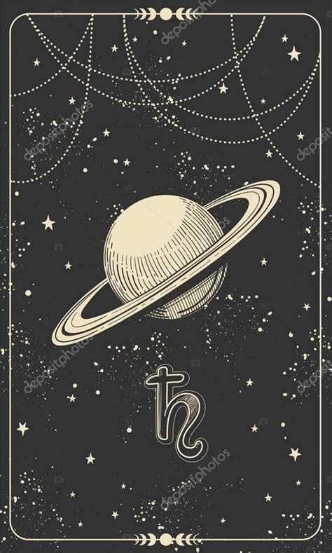 Carta Astrológica Con Planeta Saturno Y Fondo Negro Cósmico Con Estrellas Ilustración De