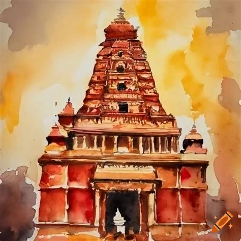 Watercolor Painting Of A Hindu Temple On Craiyon