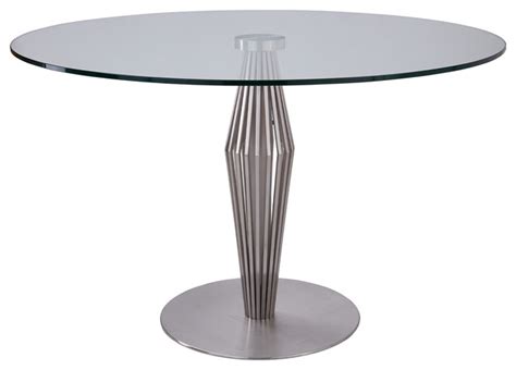 Lindsey Dining Table Brushed Stainless Steel Finish And Clear Glass Top Contemporary Dining