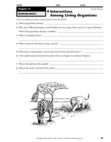 Interactions Among Living Organisms Worksheet for 4th - 6th Grade ...