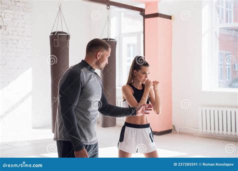 Female Mma Fighter Training Punches Technique Stock Image Image Of