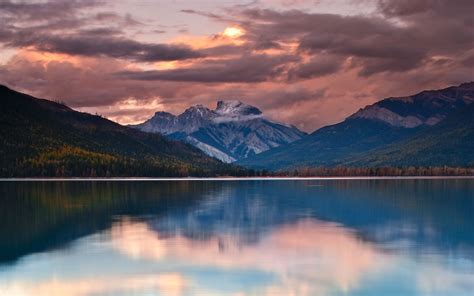 British Columbia, mountains, forest, sunset, lake, calm - wallpaper ...