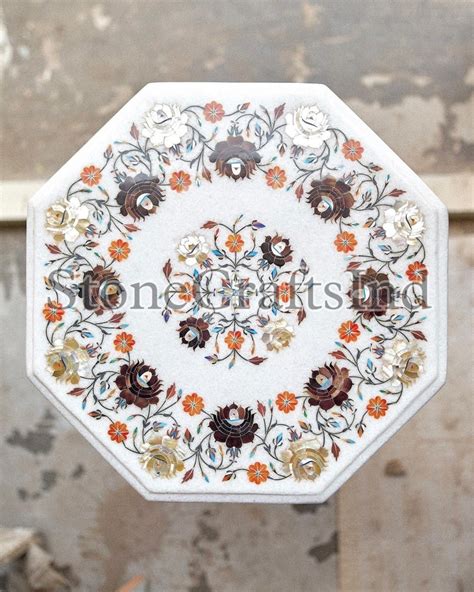 White Marble Inlay Side Table Top For Home Decor Coffee Center Table