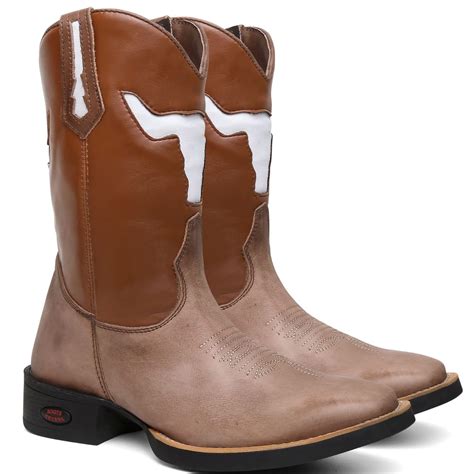 Bota Texana Masculina Country Brut O Na Poeira Boi Vazado Branco