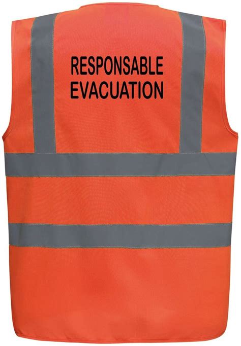 Gilet de sécurité orange marquage au dos Responsable évacuation