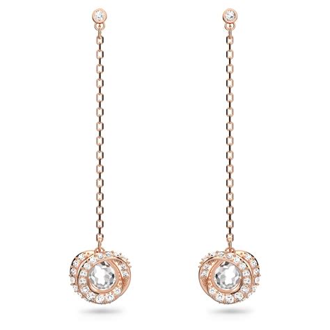 Generation Drop Earrings Long White Rose Gold Tone Plated Swarovski