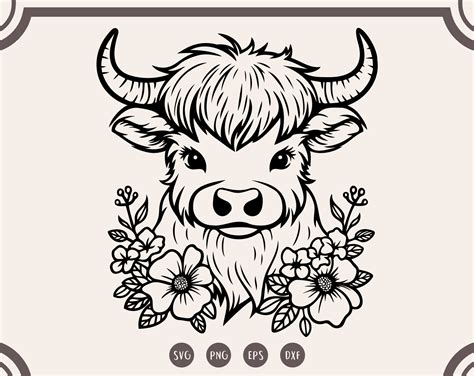 Floral Highland Cow Svg Highland Cow With Flower Clipart Cow Floral
