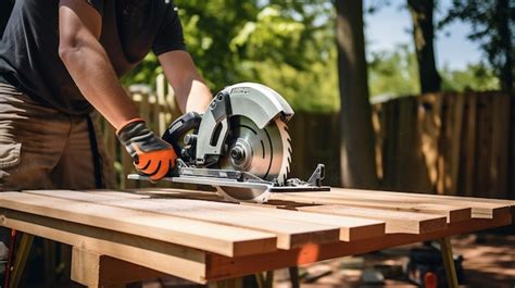 Premium Photo Man Using Circular Saw To Cut Wood Labor Day