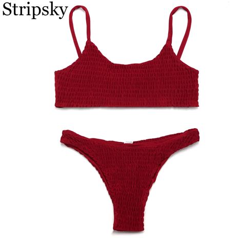 Stripsky 2018 Bikini Sexy Swimsuit For Women Bandeau Swimwear Solid