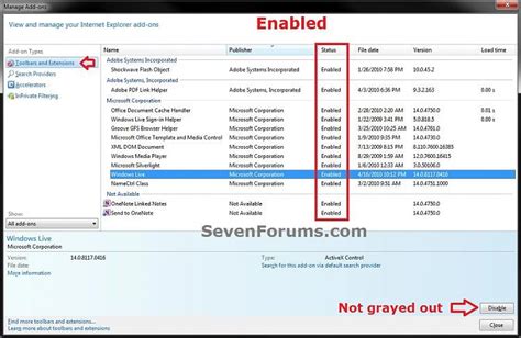 Internet Explorer Add Ons Enable Or Disable Add On Manager Tutorials