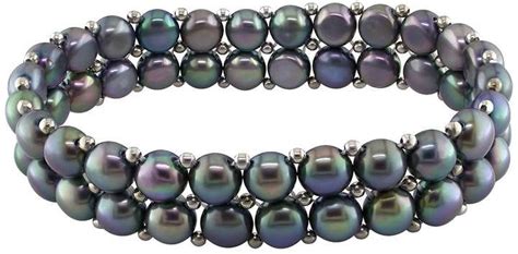 Delmar 6 7mm Black Freshwater Cultured Pearl And Bead 2 Row Stretch Bracelet Pearls Pearl