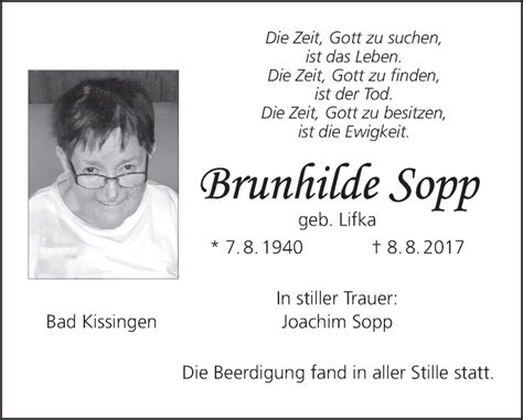 Brunhilde Sopp Traueranzeige Trauer InFranken De