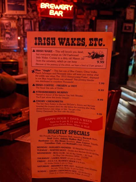 Menu At Mcguires Irish Pub Pensacola