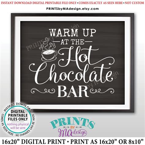 Hot Chocolate Bar Sign Warm Up At The Hot Chocolate Bar Hot Cocoa Mug Printable 8x10 16x20