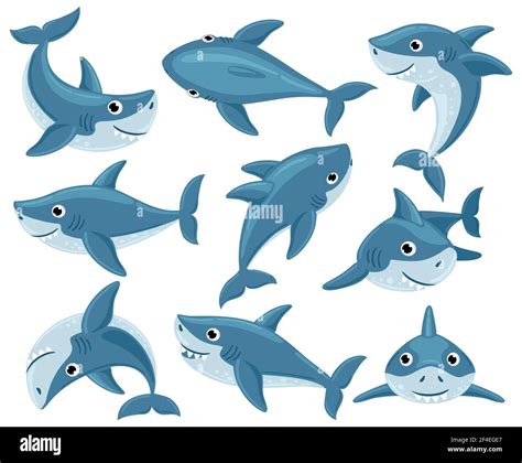 Cartoon Sharks Cute Underwater Shark Animals Toothy Fish Mascot