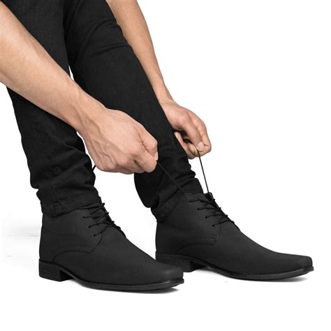 Sapato Social Masculino Bico Fino Preto Nobuck Fosco Moderno Cano Alto