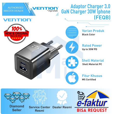 Jual Vention Adaptor Kepala Charger GaN PD USB Type C Fast Charging 30W