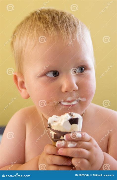 Baby Boy Eating Ice Cream Stock Photo Image Of Dairy 5809504