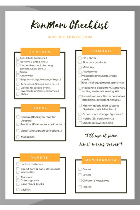 Free Printable Konmari Method Checklist