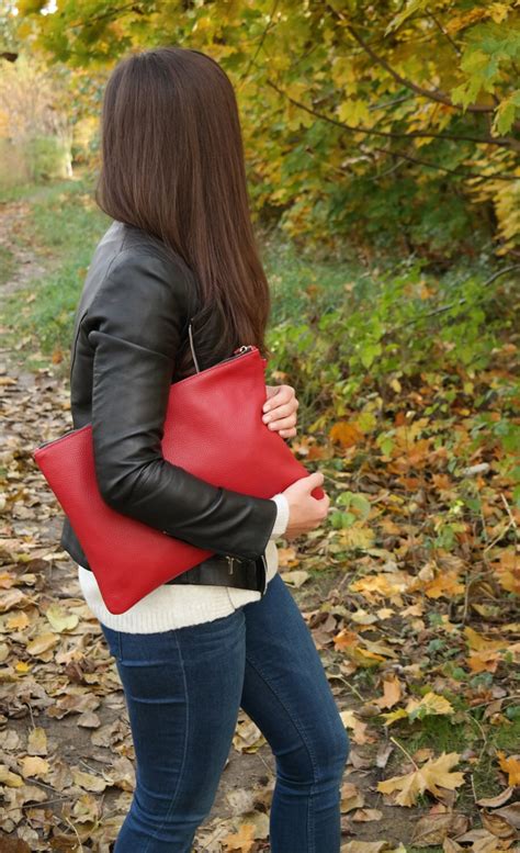 Leather Clutch Purse Black Evening Clutch LARGE LEATHER - Etsy