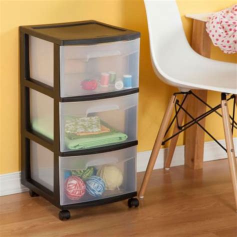 Sterilite 3 Drawer Plastic Rolling Storage Cart Clear With Black Frame