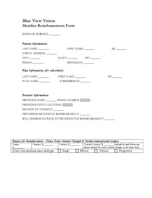 Fillable Online Blue View Vision Reimbursement Form Ncbe Fax Email