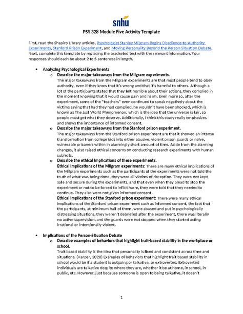 PSY 328 Module Five Activity Template PSY 328 Module Five Activity