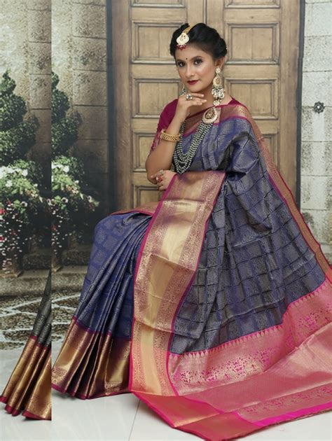 Womens Kanchipuram Soft Silk Saree In Blue Dvz0002583