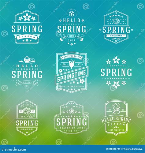 Spring Typographic Badges Design Set Stock Vector Illustration Of