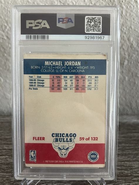 Michael Jordan 1987 88 Fleer Nba 59 PSA EBay