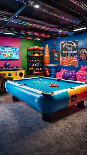 Premium Photo Room With Pool Table Arcade Machines And Games