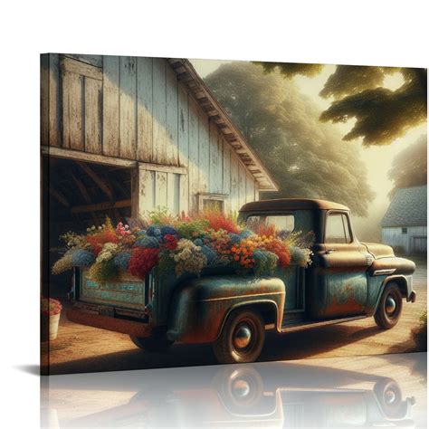 Pikweek Farmhouse Truck Wall Art Old Truck Canvas Prints Barn