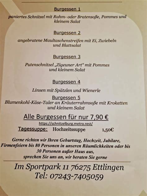 Speisekarte Von Schnitzelburg In Ettlingen Restaurant Ettlingen Im