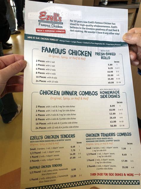 Menu at Ezell's Famous Chicken restaurant, Tigard