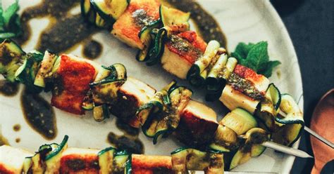 Zucchini And Halloumi Skewers With Zaatar Dressing Sirimon Cheese