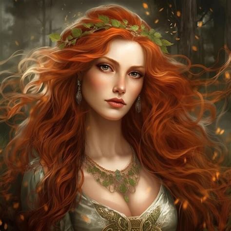 Premium Ai Image A Woman With Long Red Hair And A Crown On Her Head Generative Ai