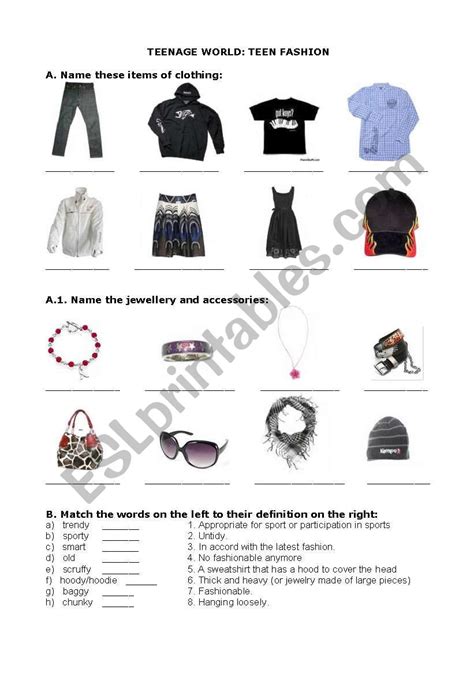 Teenage Fashion Clothes And Accessories Esl Worksheet By Jmc73